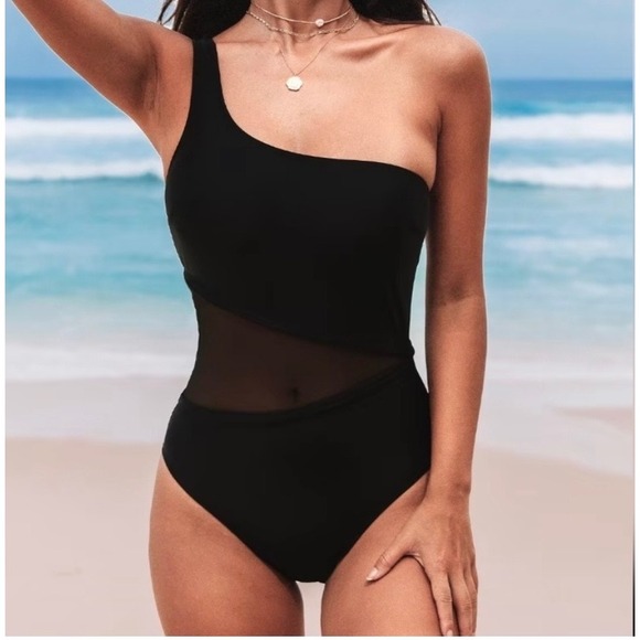 Cupshe Other - NWT Black Cupshe Forest Adventure One Shoulder Mesh One Piece Swimsuit Medium